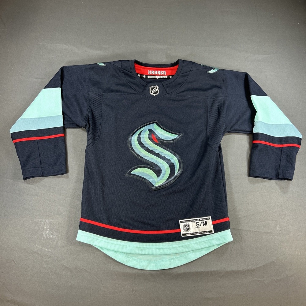 Seattle Kraken Jersey Youth S/M Blue Navy Home Full Stitch NHL Hockey Logo